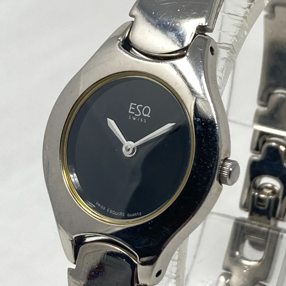 ESQ Esquire Swiss Watch Women 25mm Silver Tone Black Dial Minimal New Batt 6.5"